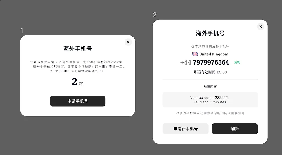 申请手机号页面示例